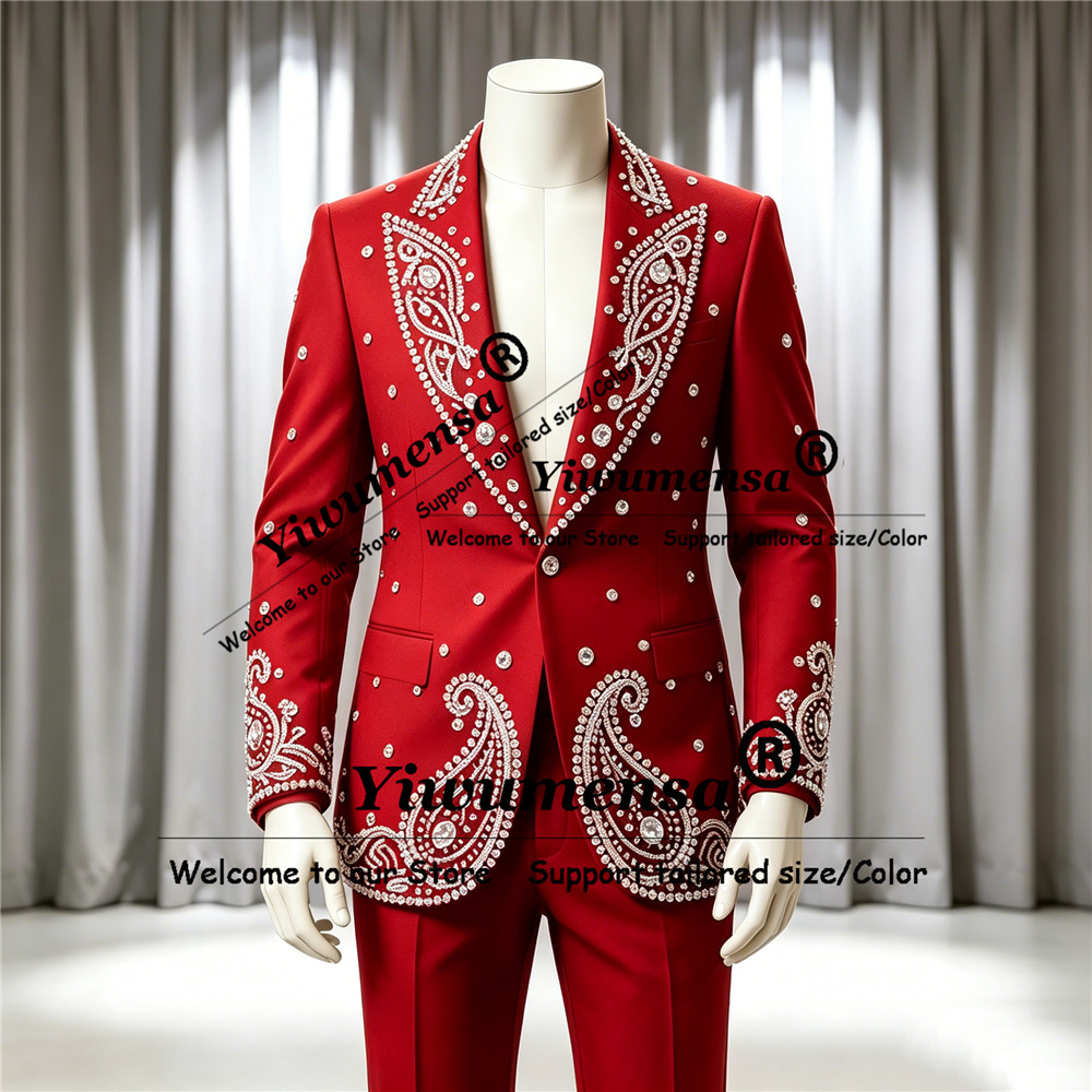 Men'S Formal Wear Attire - Setelan Ornamen Batu Perhiasan Berkilau untuk