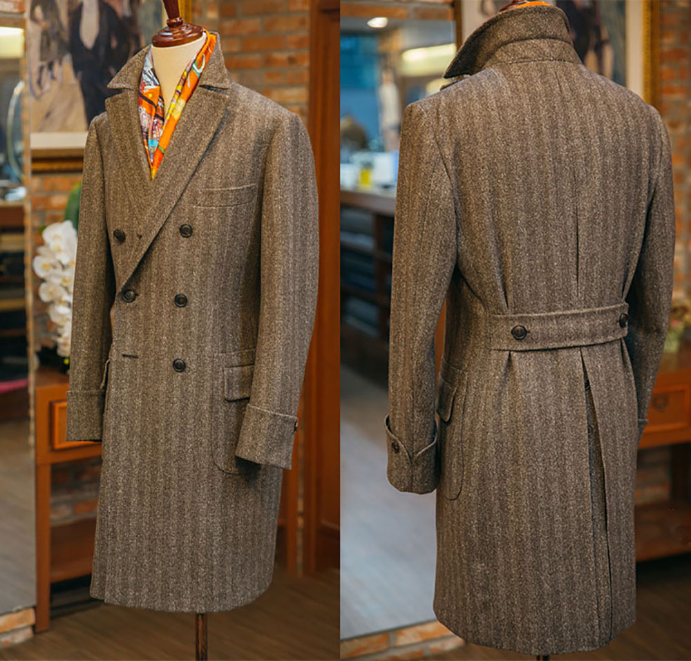 Men'S Vintage Formal Wear - Jas Mantel Herringbone Campuran Wol Vintage