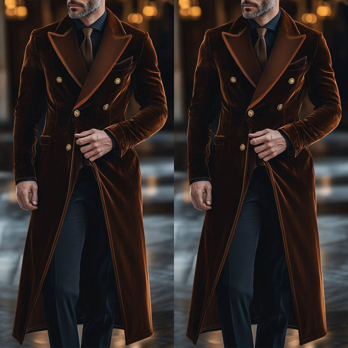 Men'S Formal Wear Waistcoat - Jas Panjang Pria Beludru Cokelat Kerah