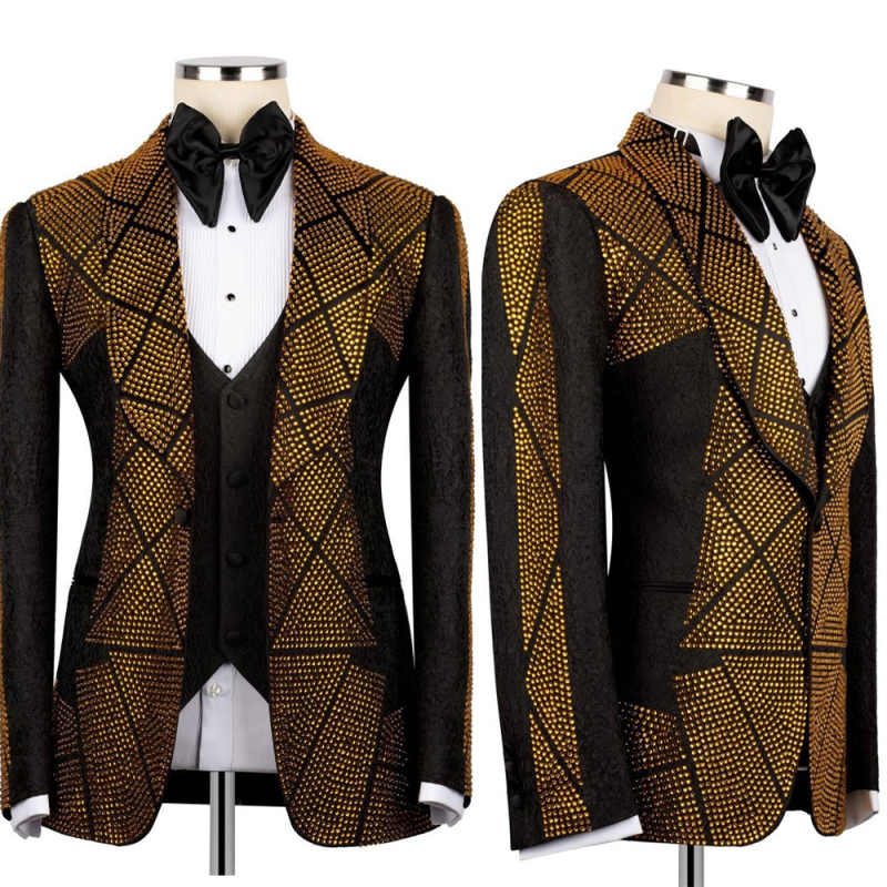 Men'S Formal Wear Attire - Setelan Jas Pria Manik-manik Emas Untuk