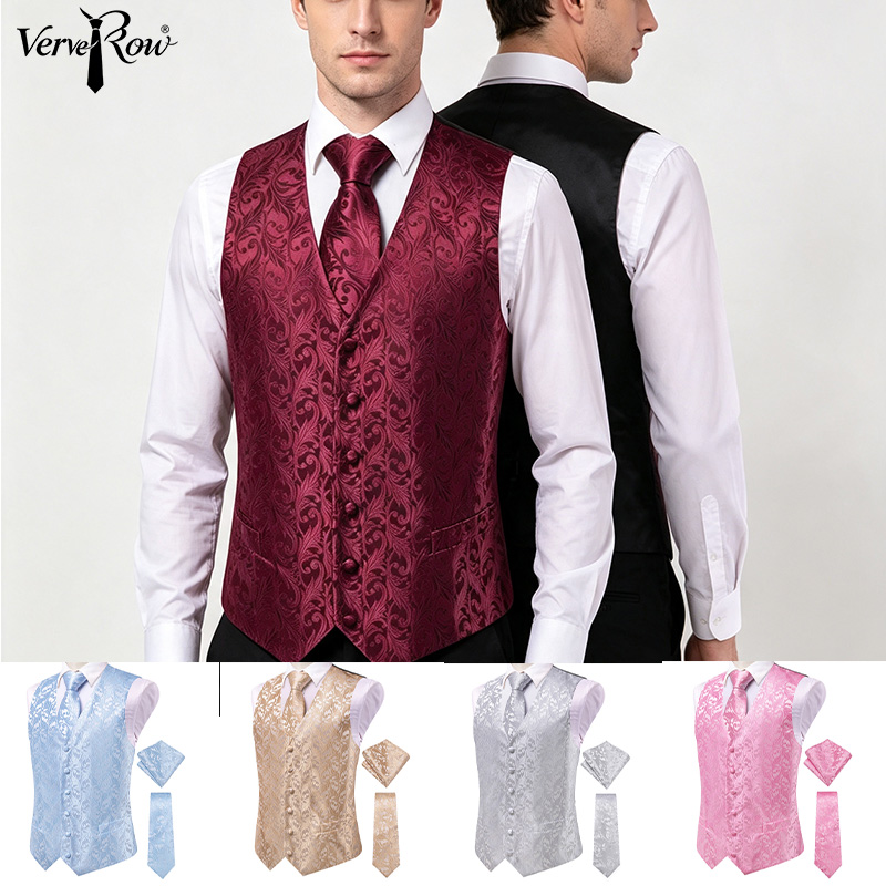 Men Formal Wear With Tie - VerveRow Setelan Rompi Pria Motif Bunga