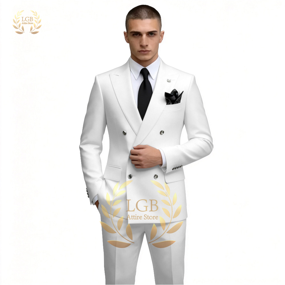 Men Formal Wear For Dinner - Setelan Jas Pria Putih Double Breasted