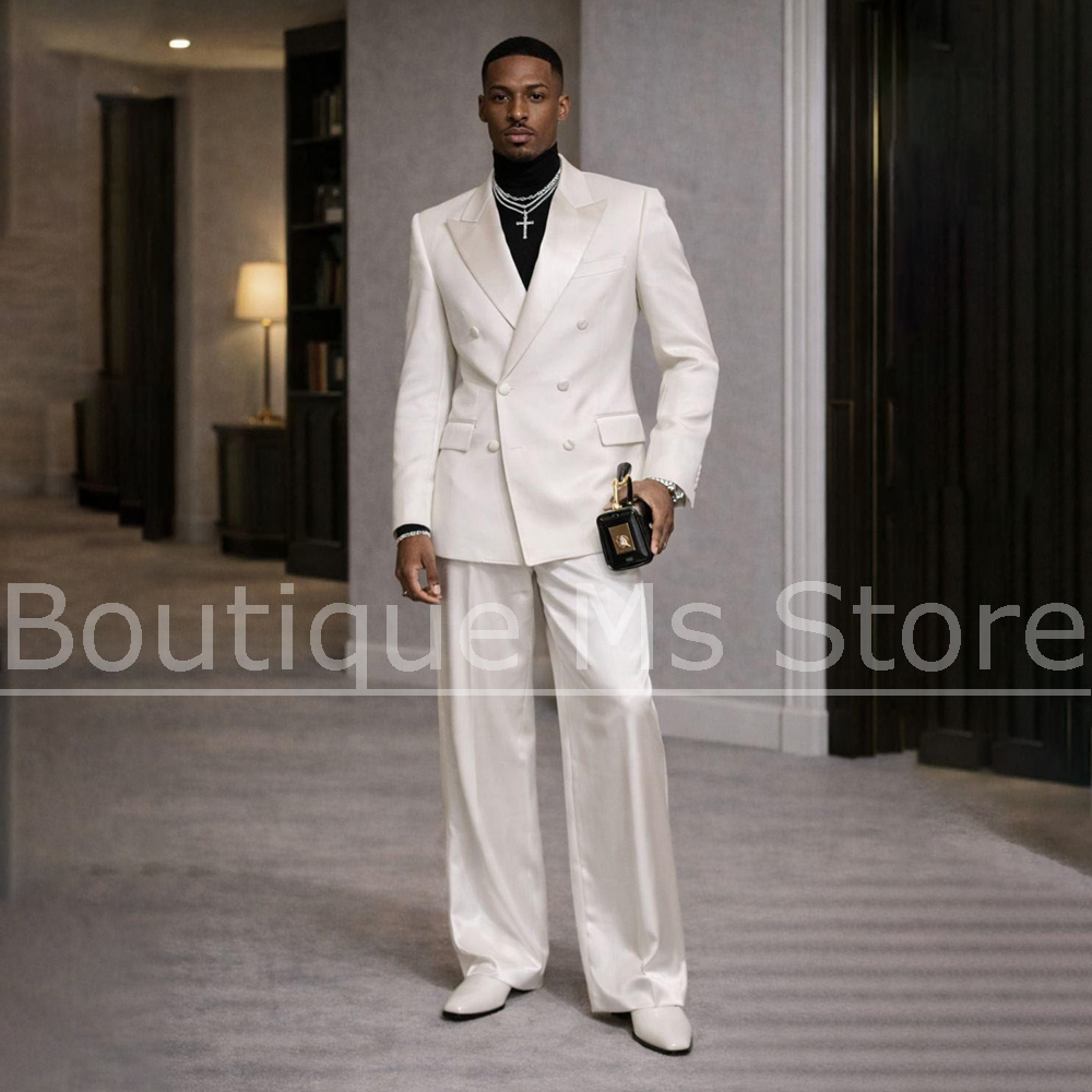 Men'S Formal Wear In Wedding - Jas Satin Putih Pria 2 Potong