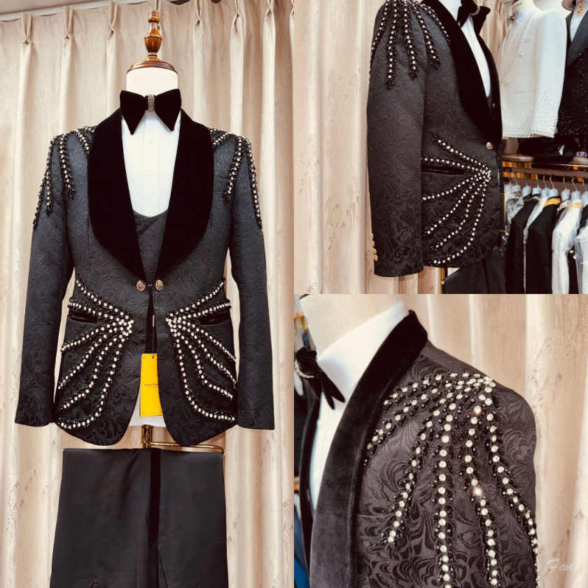 Men'S Formal Wear Waistcoat - Setelan Pria Kristal Mewah 3 Potong