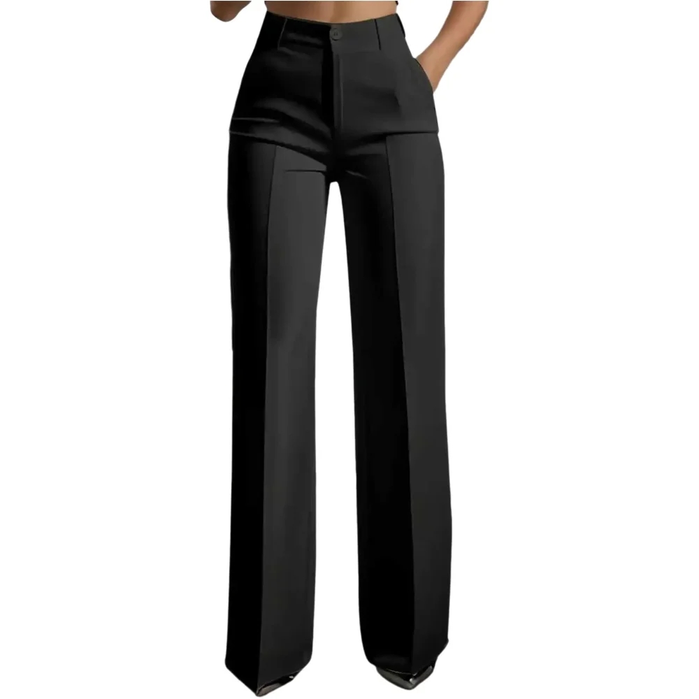 Dress Pant Flat Front - Celana Panjang Wanita High Waisted Wide