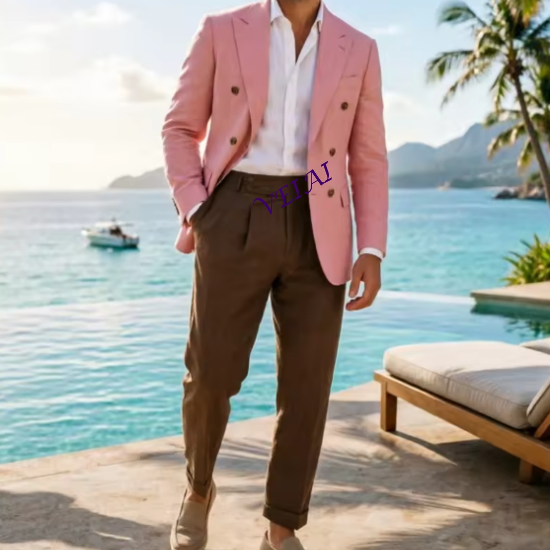 Men'S Formal Wear Attire - Jas Pria Linen Beige 2 Potong