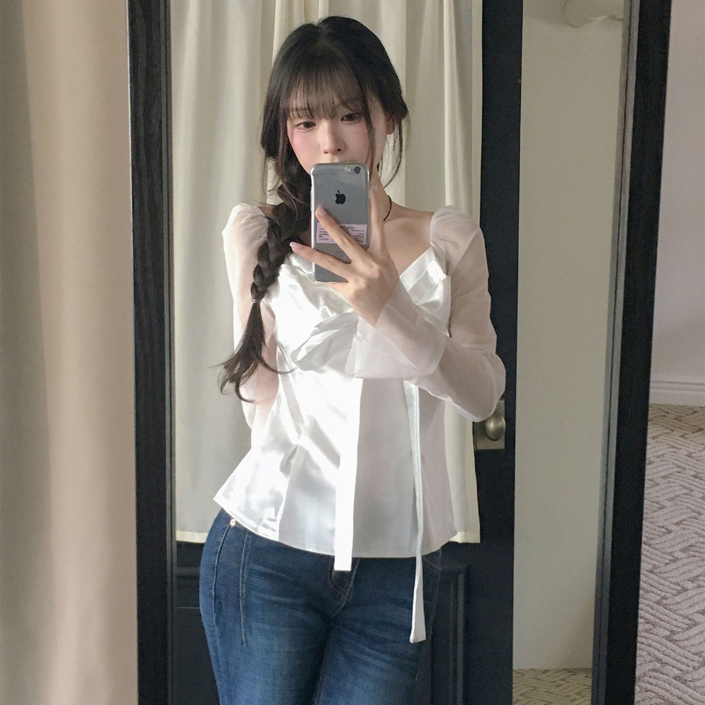 Atasan Satin Sifon Lengan Panj - Satin Bow Tie ulasan dan harga