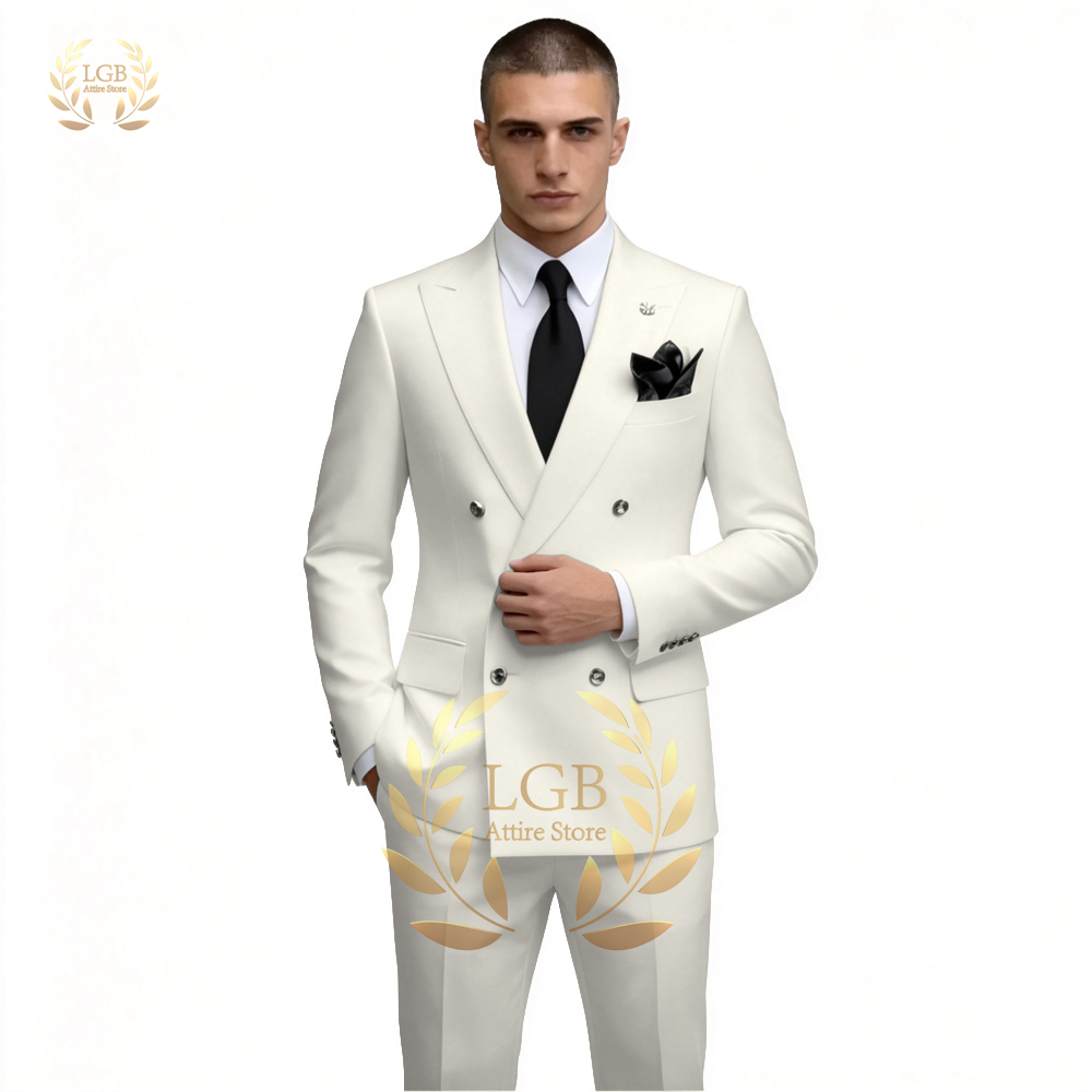 Setelan Jas Pria Putih Double  - Men Formal Wear For Dinner ulasan dan harga