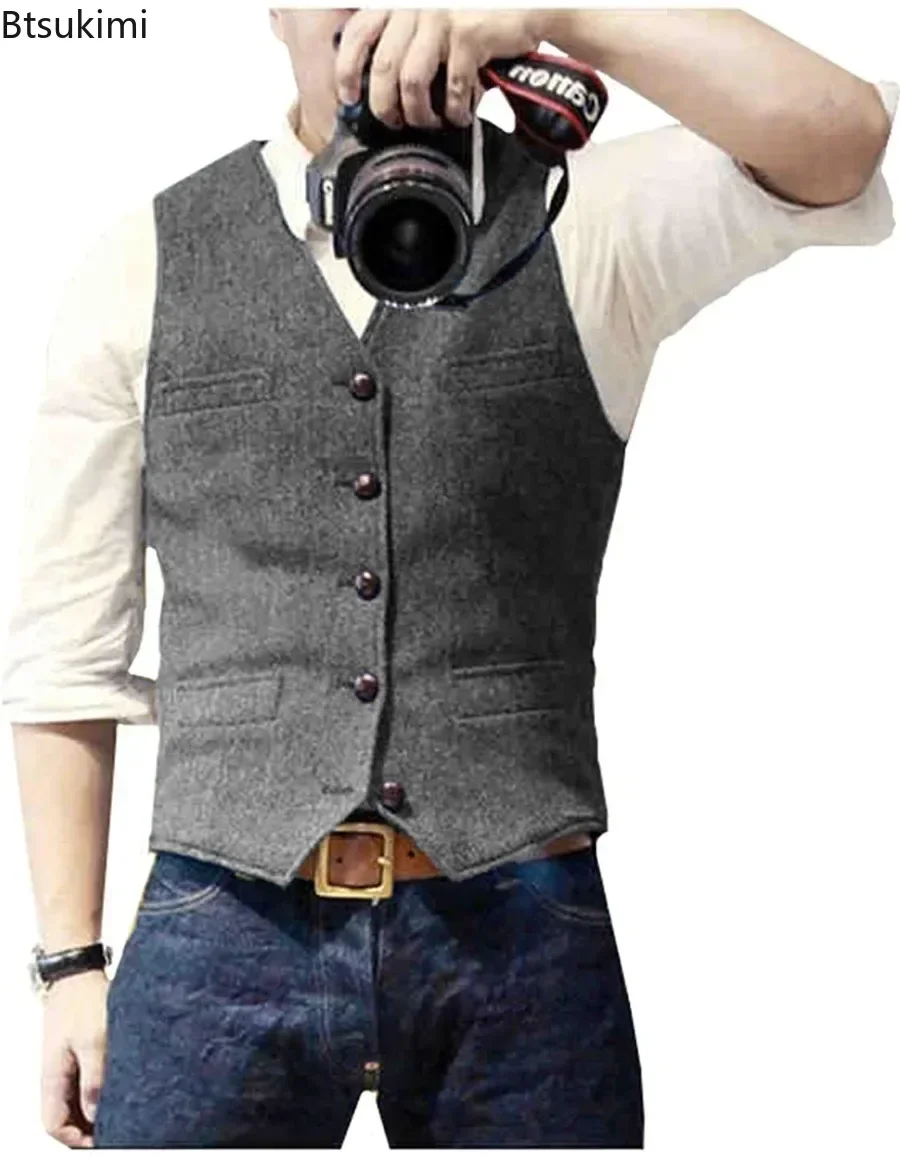 Rompi Jas Pria Vintage V-Neck  - Men'S Formal Wear Waistcoat ulasan dan harga
