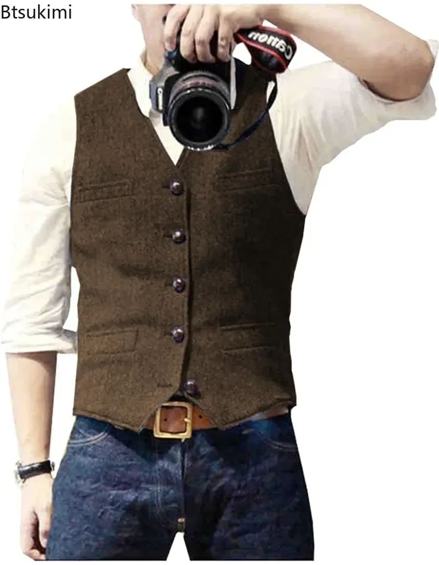 Rompi Jas Pria Vintage V-Neck  - Men'S Formal Wear Waistcoat ulasan dan harga