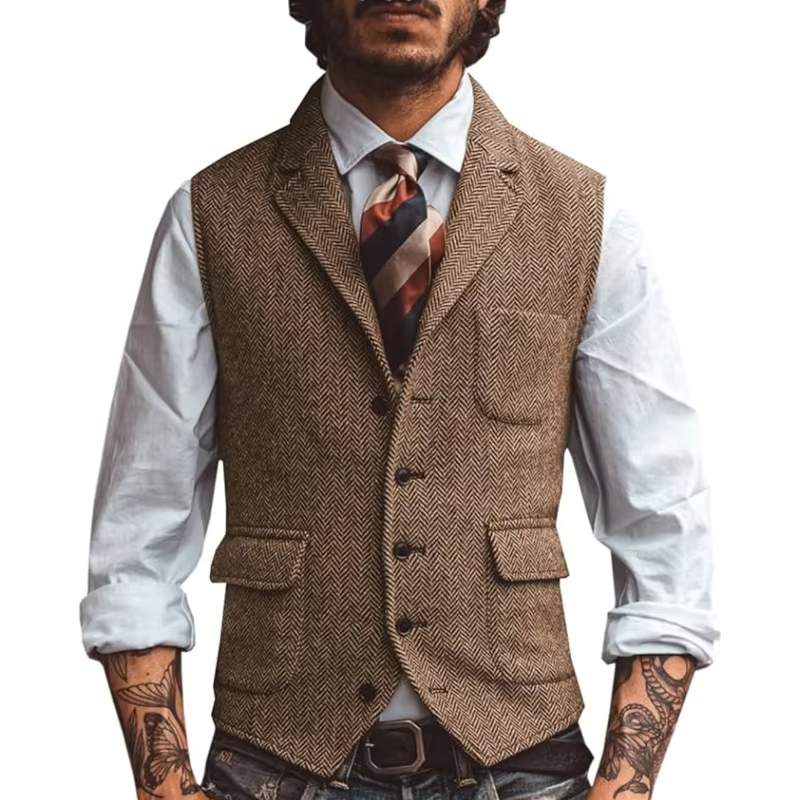 Rompi Pria Retro Tweed Herring - Men'S Formal Wear Waistcoat ulasan dan harga