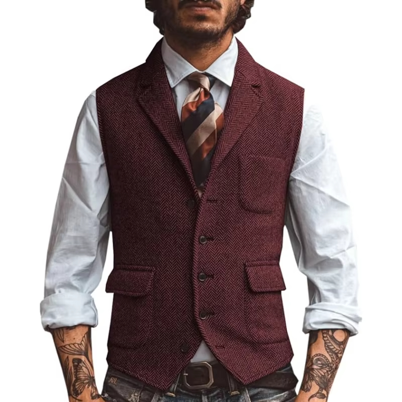 Rompi Pria Retro Tweed Herring - Men'S Formal Wear Waistcoat ulasan dan harga