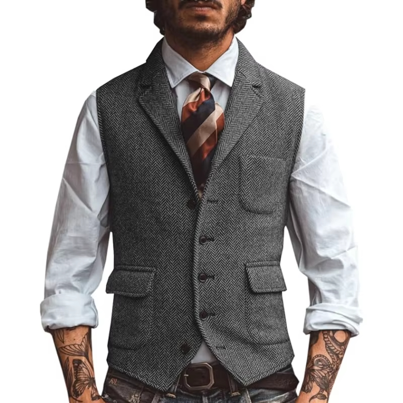 Rompi Pria Retro Tweed Herring - Men'S Formal Wear Waistcoat ulasan dan harga
